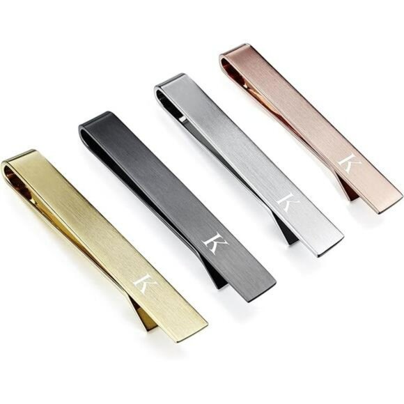 Mens Tie Clip Set 2 Inch Skinny Tie Bar Silver Gold Black Letter Gift Box - Picture 6 of 6